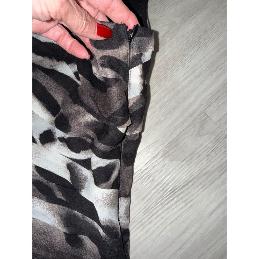 Ann Taylor Animal Print Ruched Sheath Dress Gray Black White Sleeveless Size 14 - Picture 8 of 11